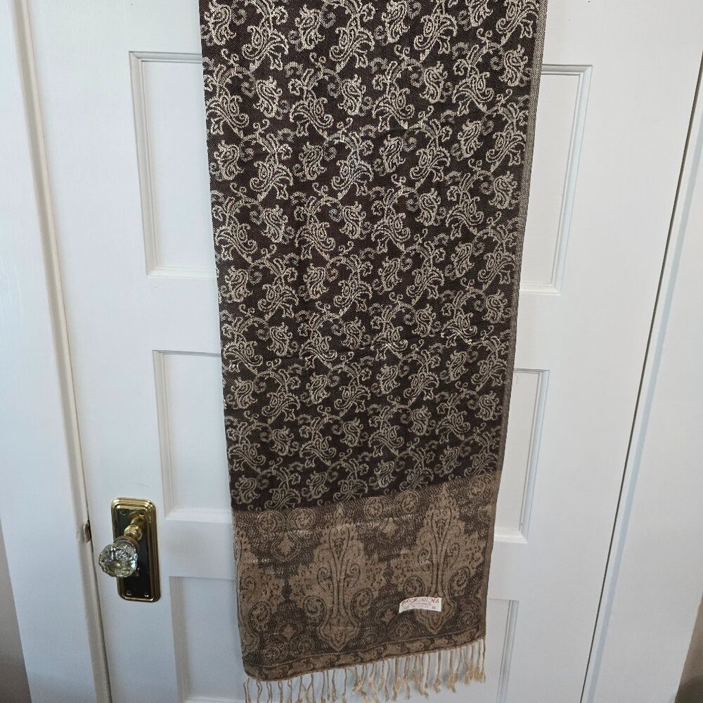 Fall Pashmina Brown And Tan 100% Cashmere